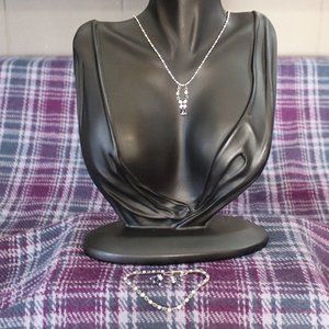 Blue and White Rhinestone Necklace, Bracelet and Pierced Earring Set